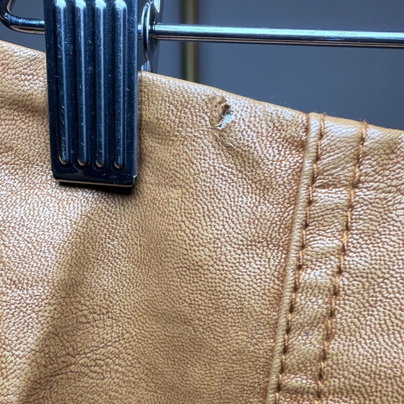 Free People Vegan Leather Mini Skirt Caramel Brown Paneled Size 6 - Picture 9 of 9